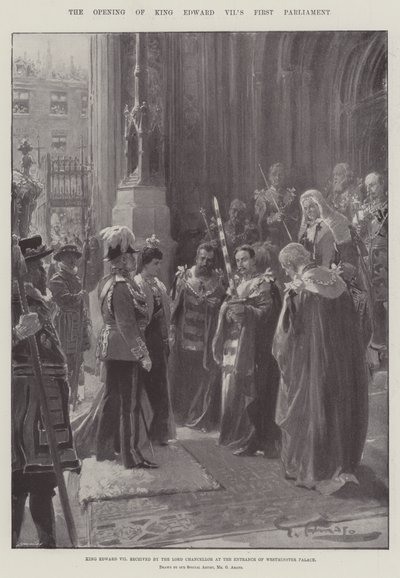 De opening van het eerste parlement van koning Edward VII door G.S. Amato